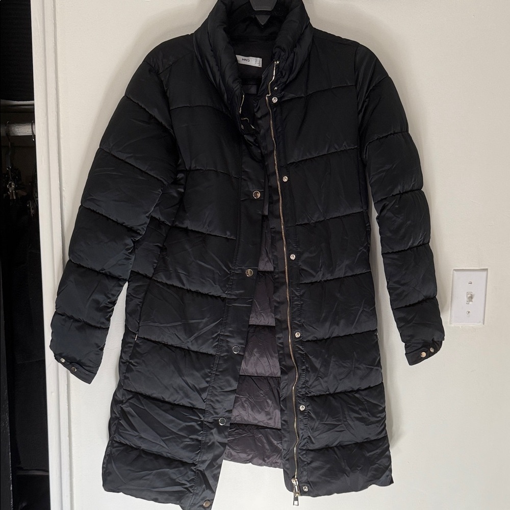 Mango Black Long Puffer Jacket